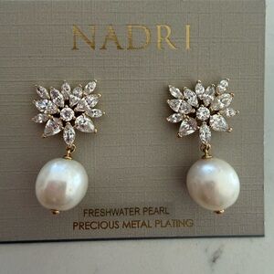 Nadri Floral Gold and Cream Pearl Earrings